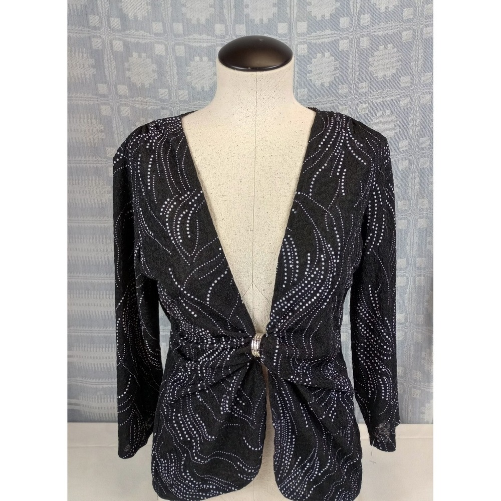 Vintage Choices Womens‎ Top Size Medium Black Pullover Deep V Neck Long Sleeves